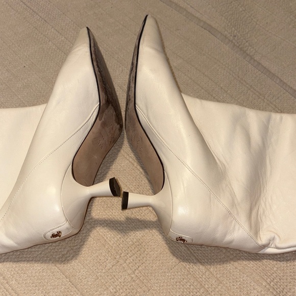 Jimmy Choo Leather Cream Heeled Boots size 39.5 with dust bag. EUC. - Picture 8 of 10
